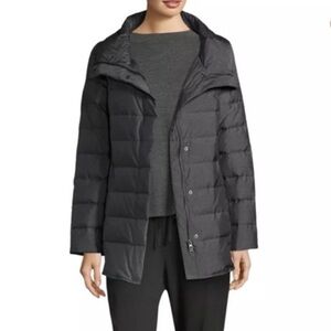 Eileen Fisher XS Gray Down Puffer Jacket High Collar Minimalist